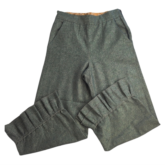 Crilla Naná Italian Ruffled Pants Green W/Gold Thread Wool Italy Size 42 AS-0575 - Picture 2 of 8